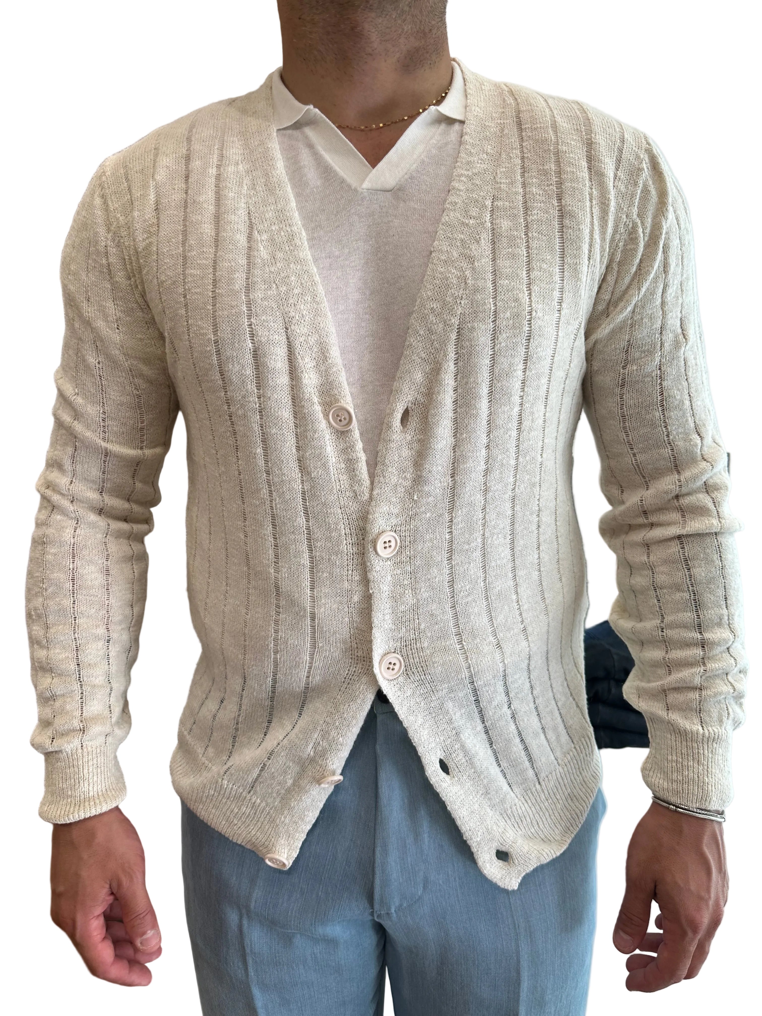 CARDIGAN TRAFORATO A RIGHE