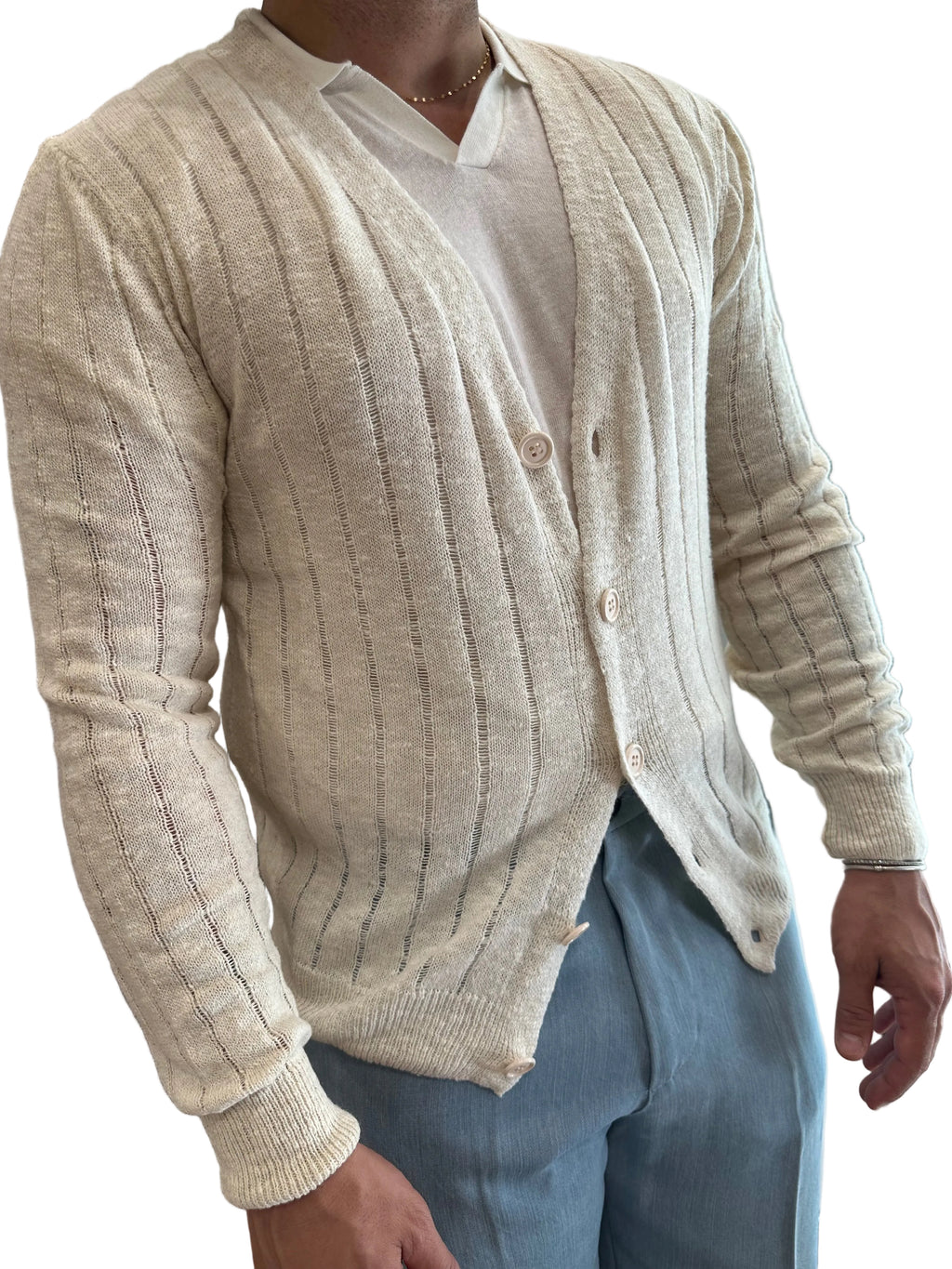 CARDIGAN TRAFORATO A RIGHE