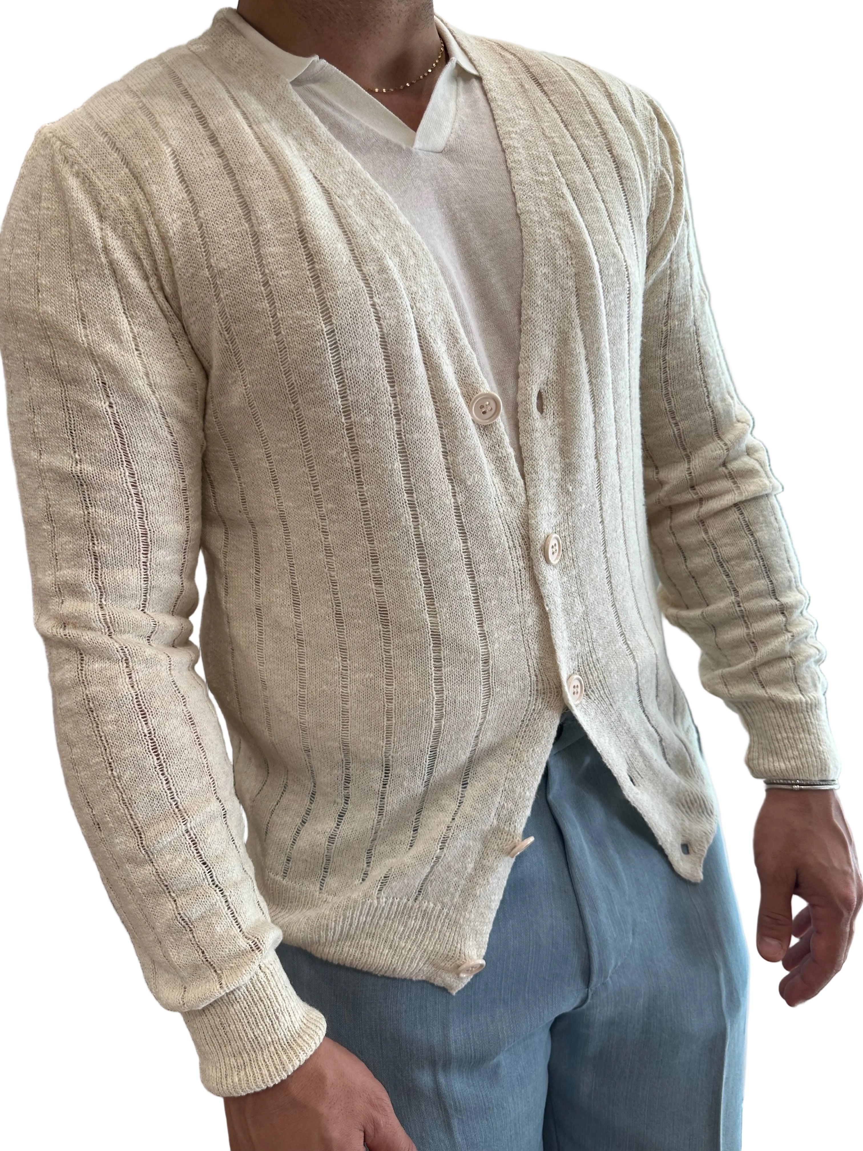 CARDIGAN TRAFORATO A RIGHE