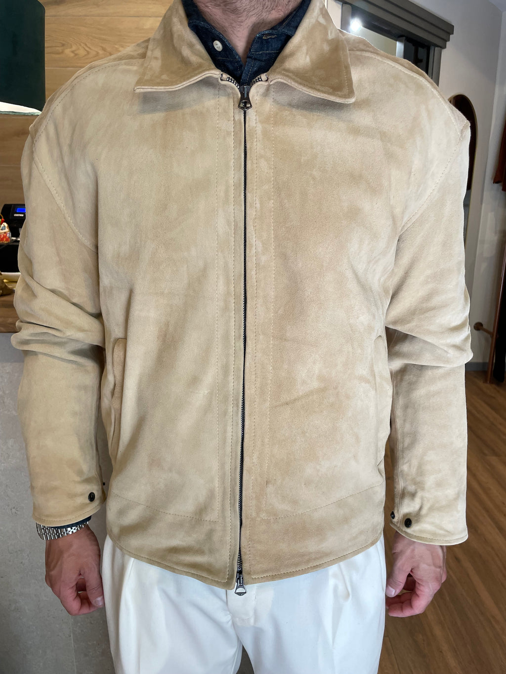 Giacca in pelle scamosciata