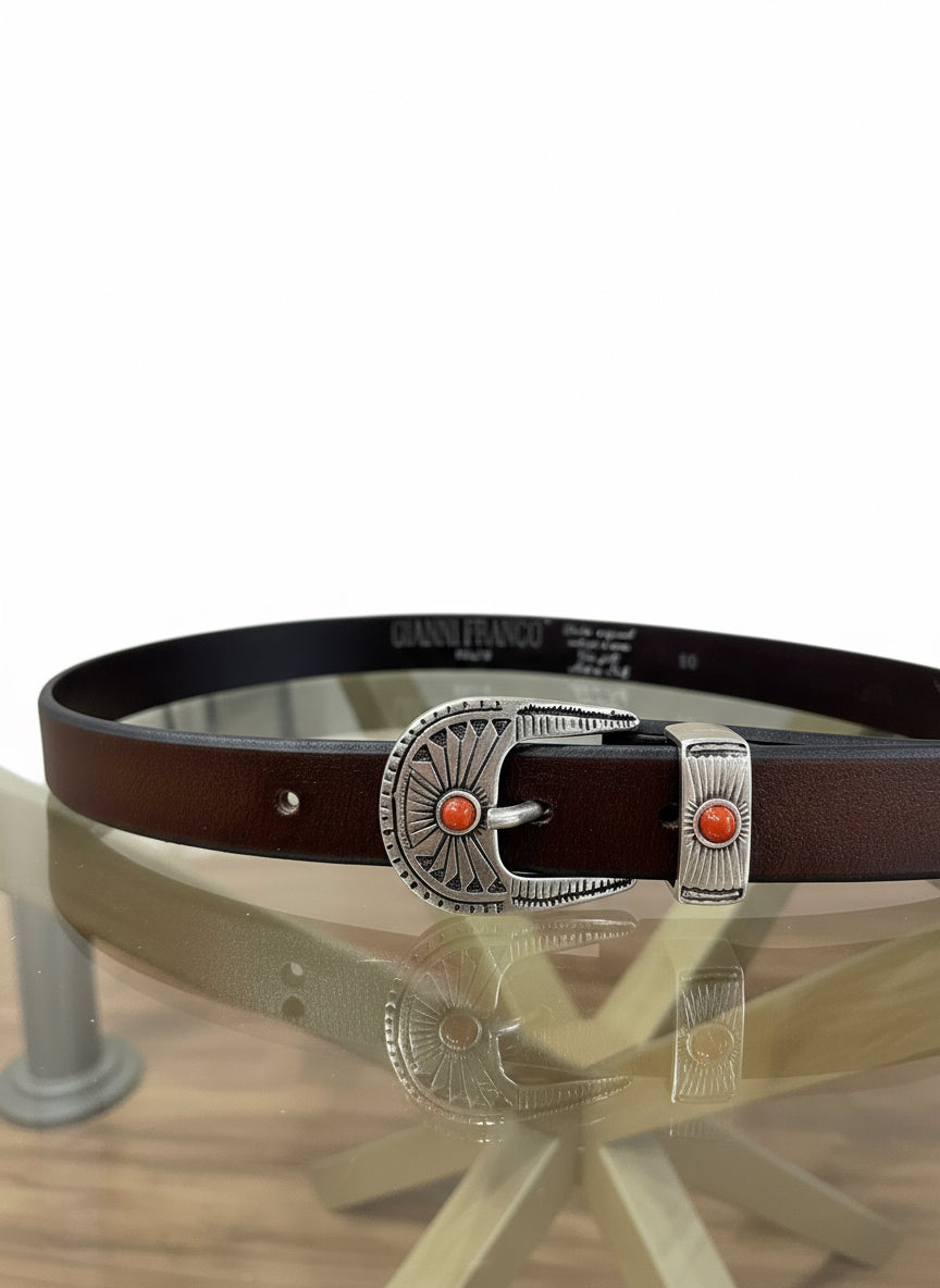 Cintura texana marrone dettaglio corallo