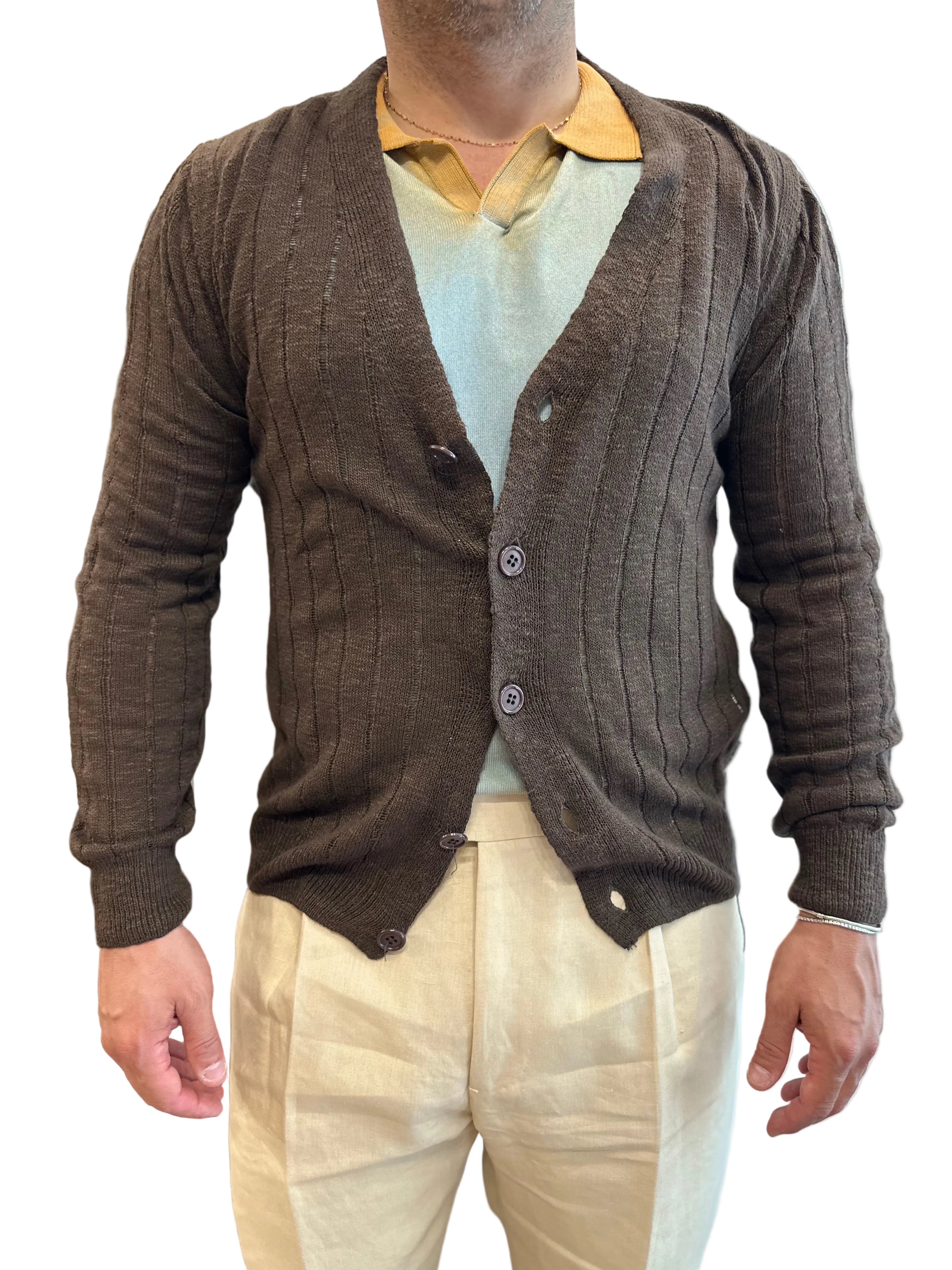 CARDIGAN TRAFORATO A RIGHE