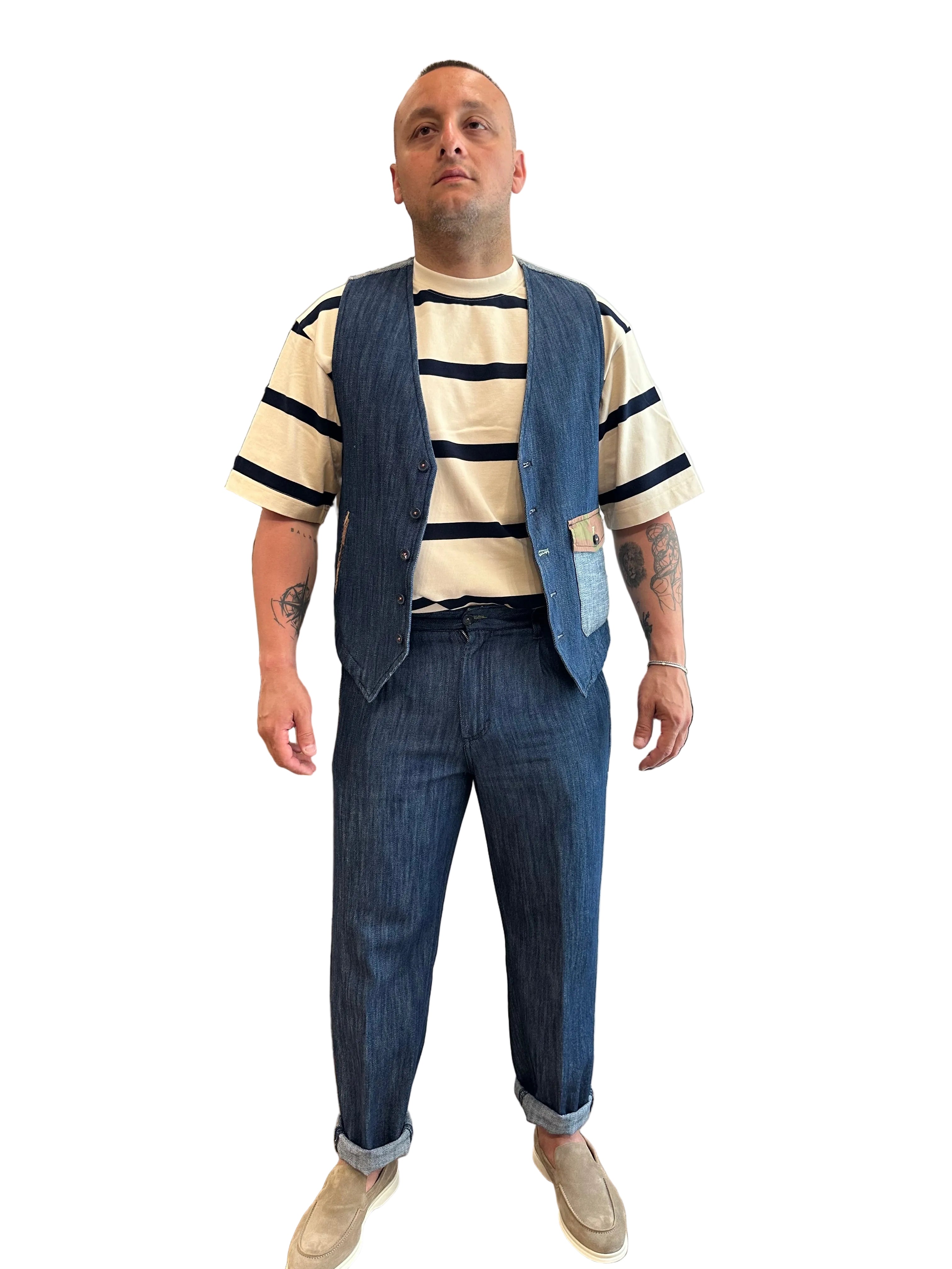 GILET IN JEANS CON INSERTI CAMOU