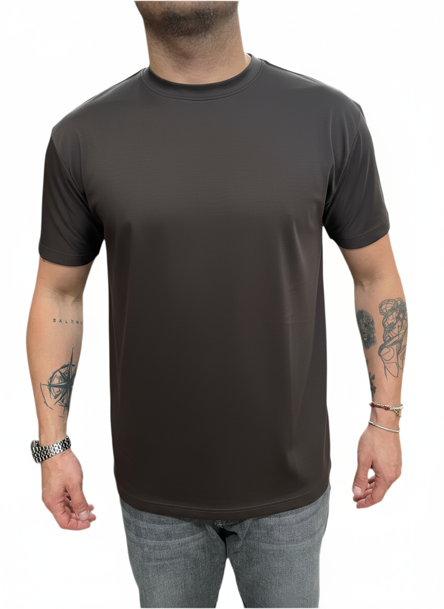 T-SHIRT GIROCOLLO MORO