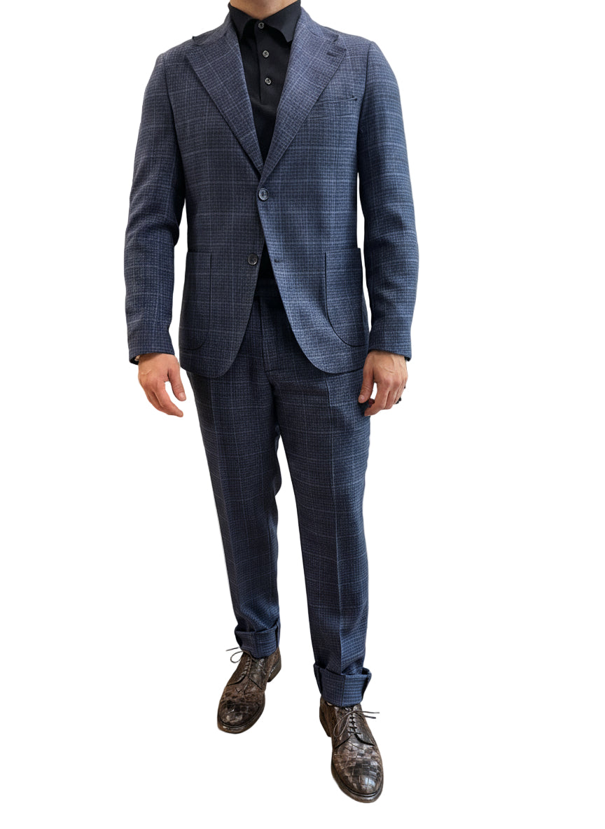 Abito monopetto flanella check navy moro