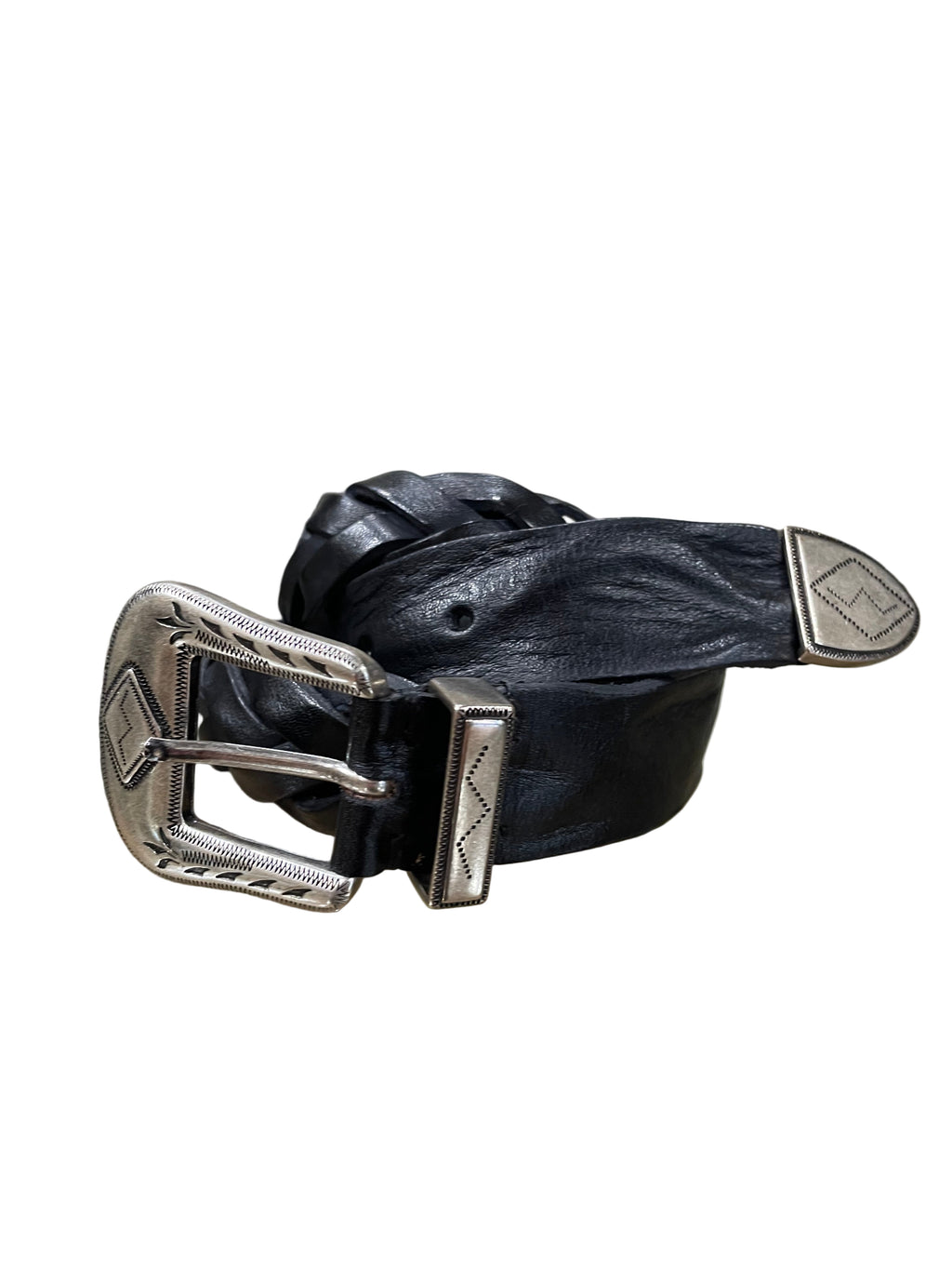 Cintura western intreccio pelle nera