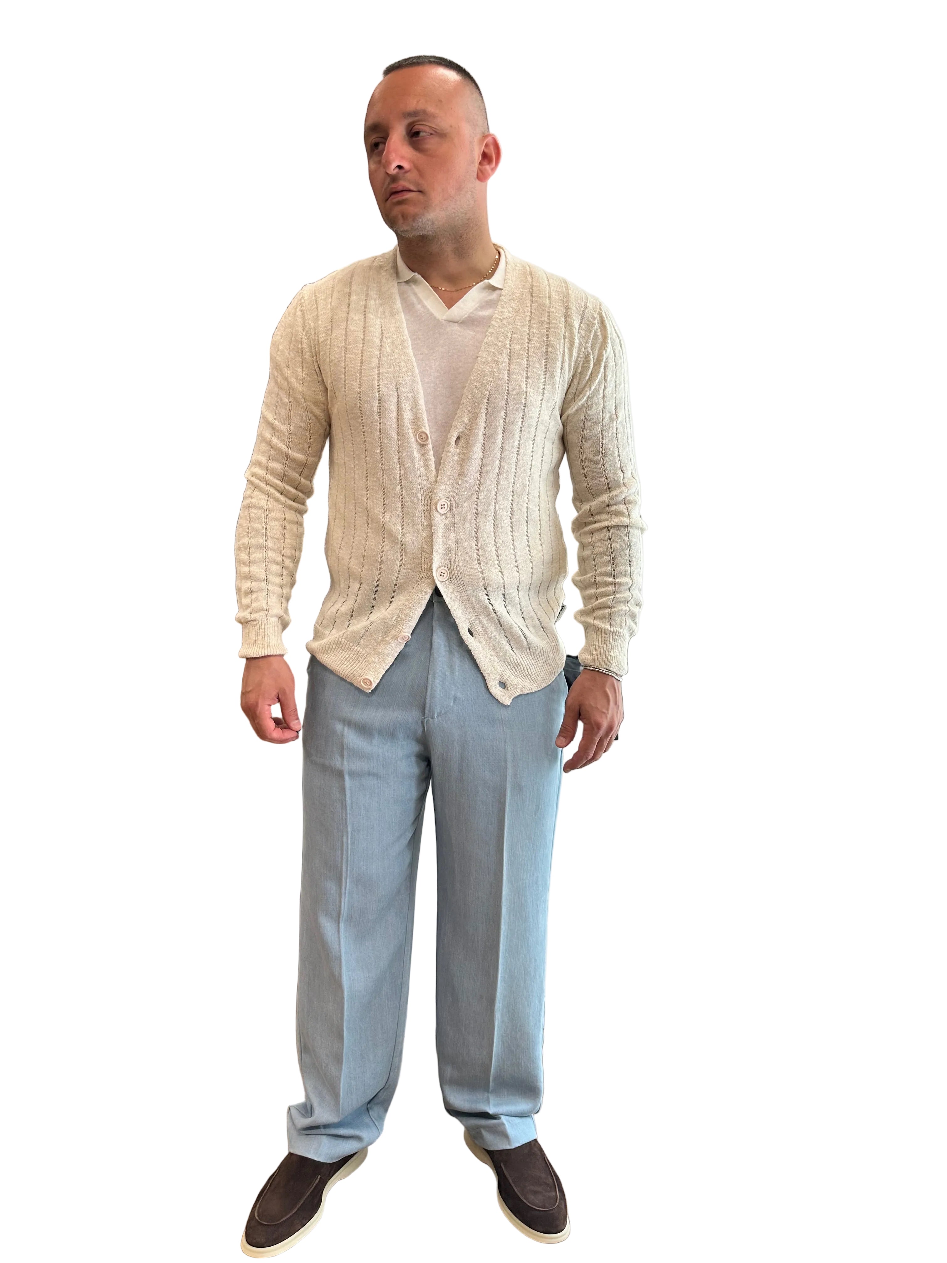 CARDIGAN TRAFORATO A RIGHE
